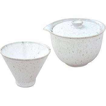 美濃焼 宝瓶 急須・湯呑 セット 白釉窯変 白 7127-0570