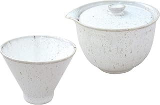 美濃焼 宝瓶 急須・湯呑 セット 白釉窯変 白 7127-0570