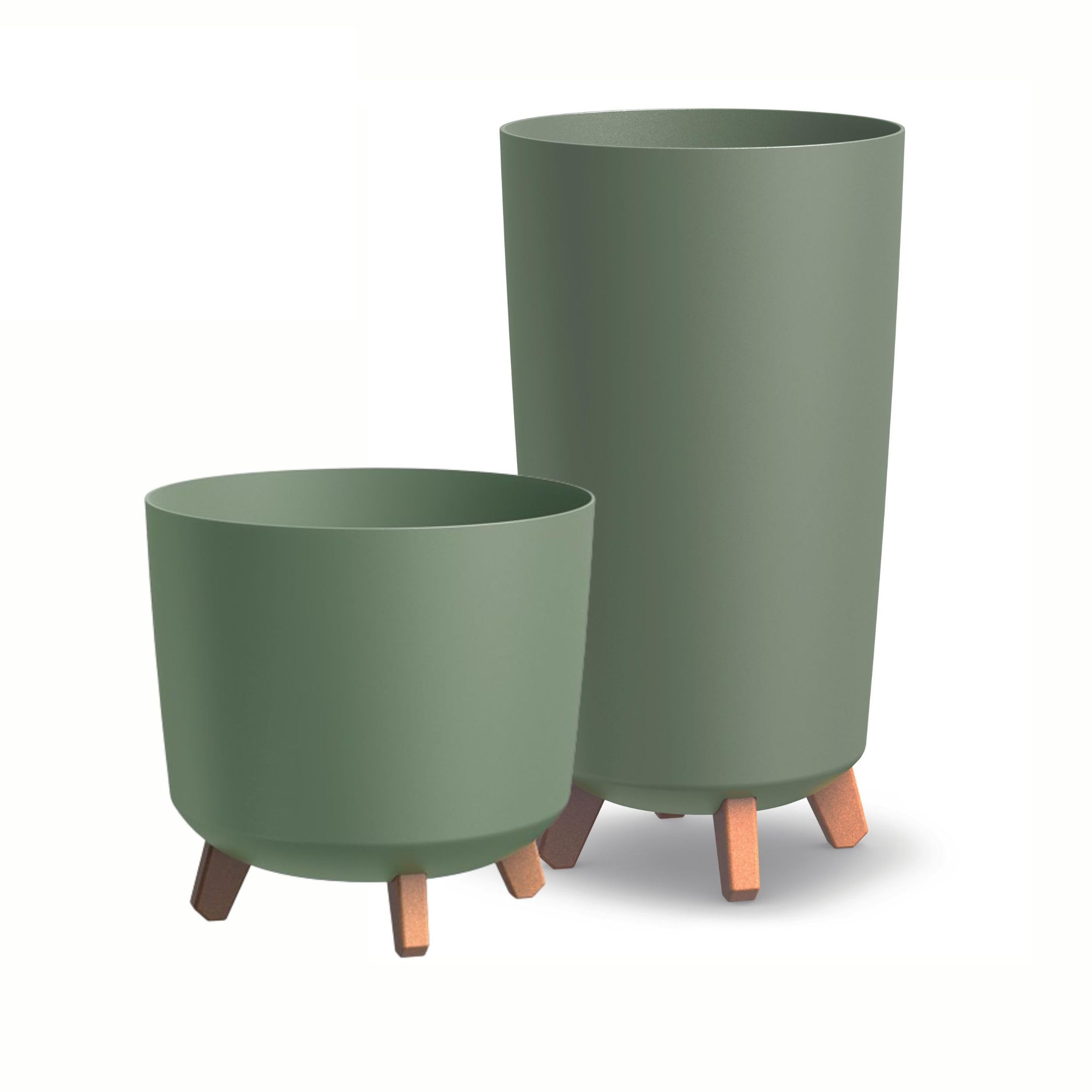 2 vasi da fiori rotondi, diametro 24 cm x 44,5 cm e diametro 30 cm x 28,5 cm, con 4 piedini, vasi per interni ed esterni, decorazione per casa e giardino, verde