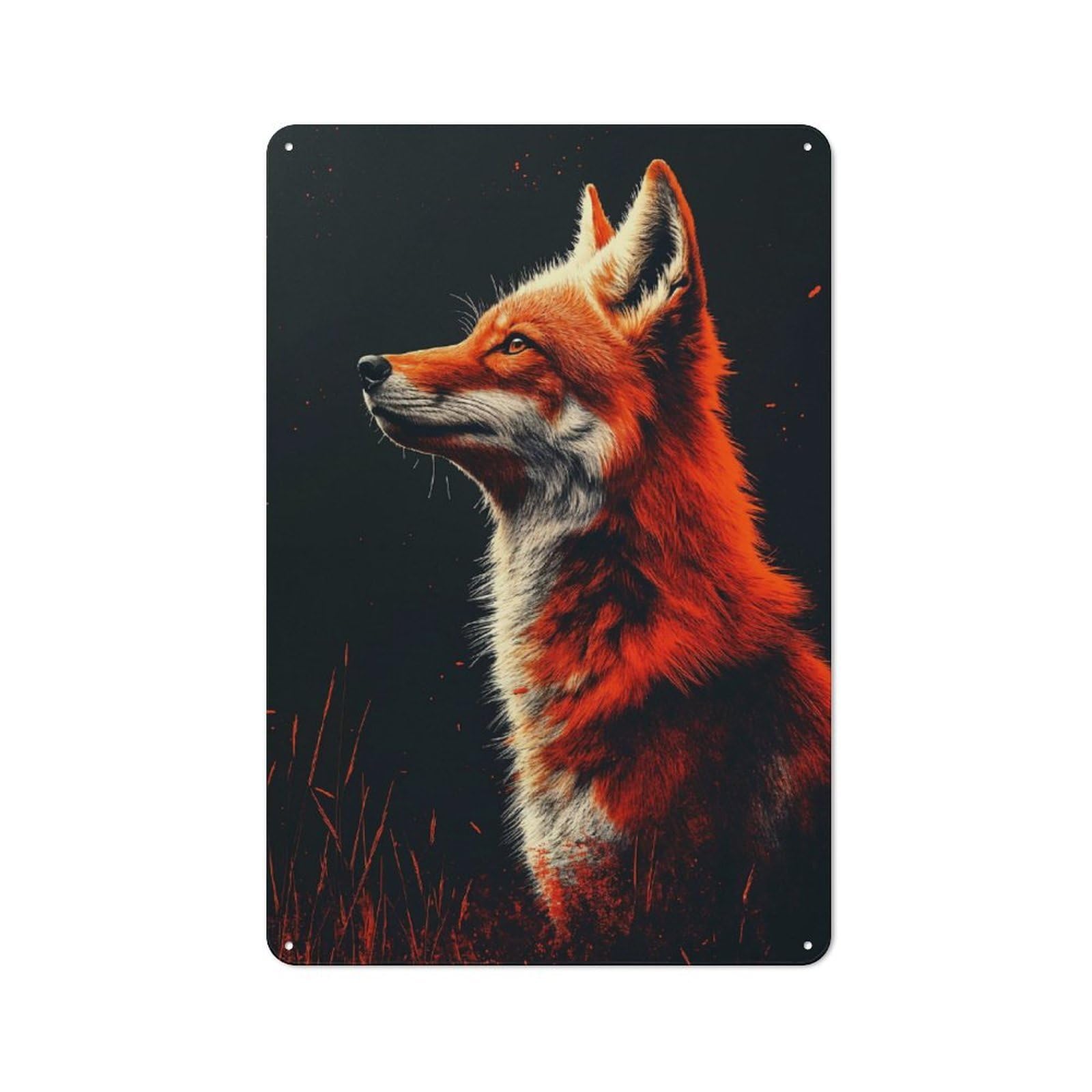 Junmoney Style-10 Vintage Fox Portrait On Dark Background Metal Plaque 30X20cm, Kitchen Wall Decor For Restaurant, Kitchen, Counter Or Breakfast Nook