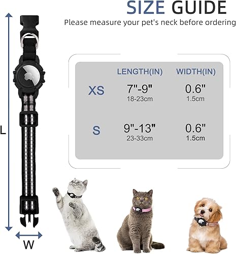 Miniatura 6 de FEEYAR AirTag - Collar de gato integrado con soporte para Apple AirTag, collar reflectante con GPS para gato con campana negro, collares ligeros