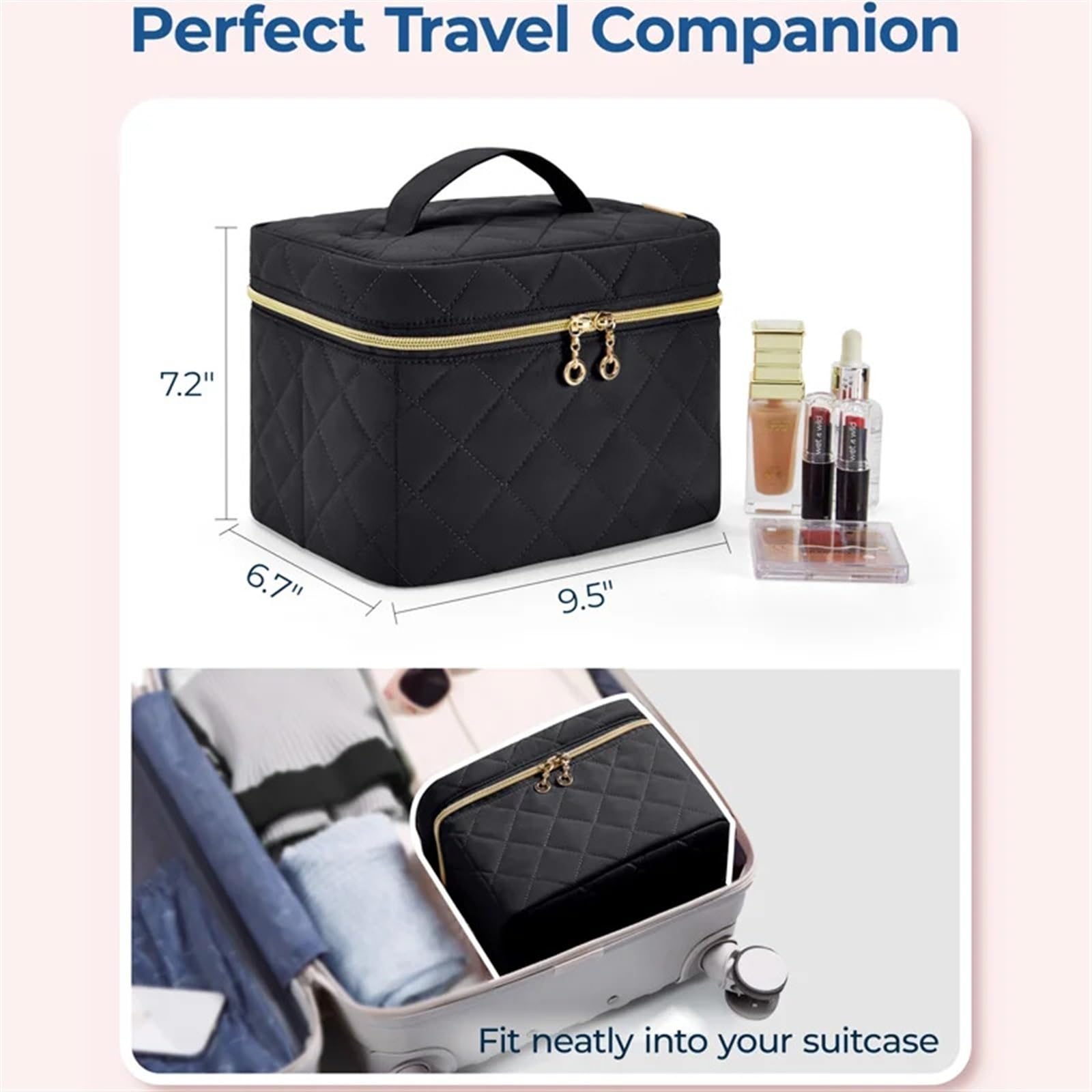 Neceser de Viaje para Mujer Neceser de Maquillaje, Estuche Organizador con Inserto Desmontable, Neceser Viaje Grande for cosméticos, Esencial for Mujer(Pink)