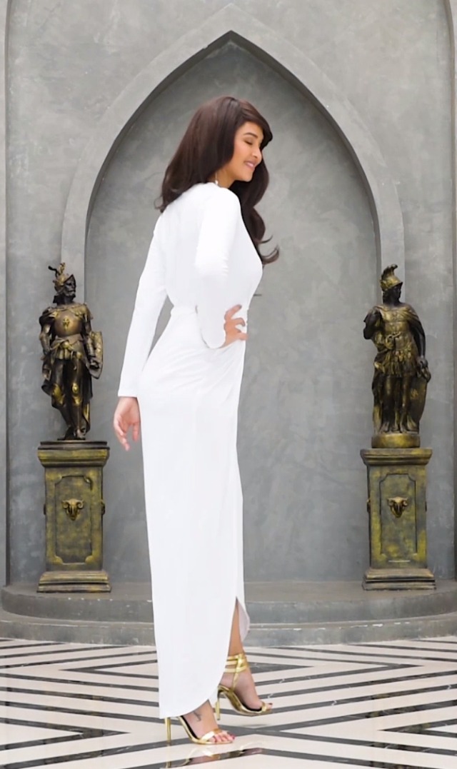 mens formal evening dress shirts Solid Color V-neck Fitted Waist Long Sleeve Elegant Midi Dress – roschic
