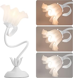 WERFOP Flower Desk Lamp,‎ LED Reading Lamp Cute Flower Bedside Night Light 3 Color Modes Flexible Neck Table Lamp Kawaii Decor for College Dorm Bedroom (White)