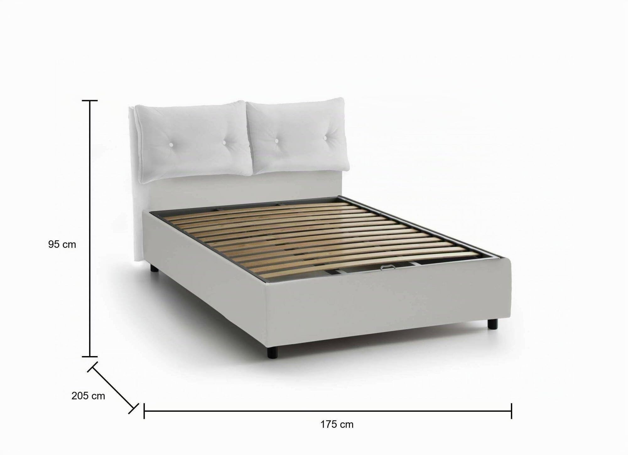 Talamo Italia - Letto matrimoniale Elisabetta, Letto contenitore con rivestimento in tessuto, 100% Made in Italy, Apertura frontale, adatto per materasso Cm 160x190, Bianco