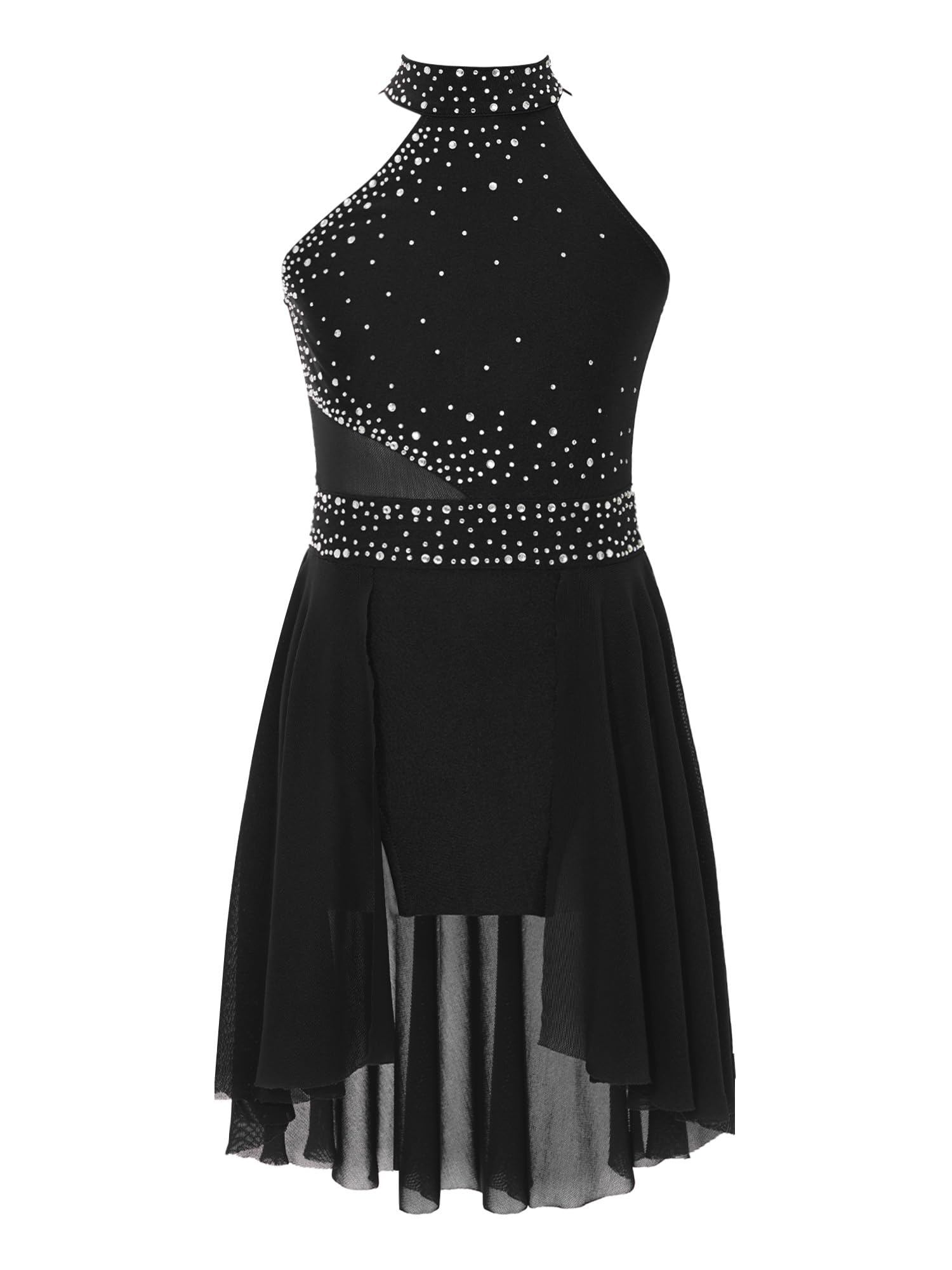 Hedmy Vestido de Patinaje Artístico para Niña con Lentejuelas Maillot de Baile Latino Leotardo Gimnasia con Falda Tul Vestido de Bailarina Ballet 5-16 Años
