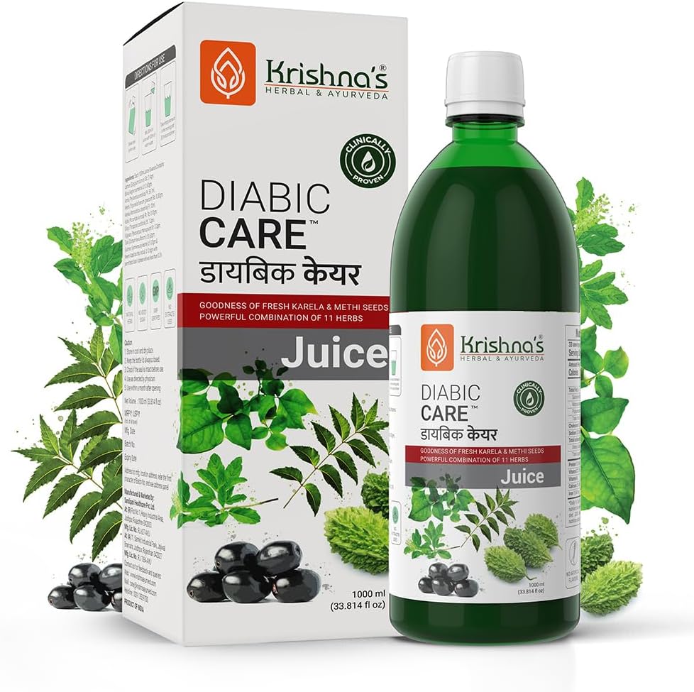 Krishna's Diabic Care Juice - 1000 ml | Blend of 11 herbs Methi, Amla, Karela, Jamun, Kutki, Guduchi & 5 other herbs to manage sugar levels | Made in India, Clinically Proven