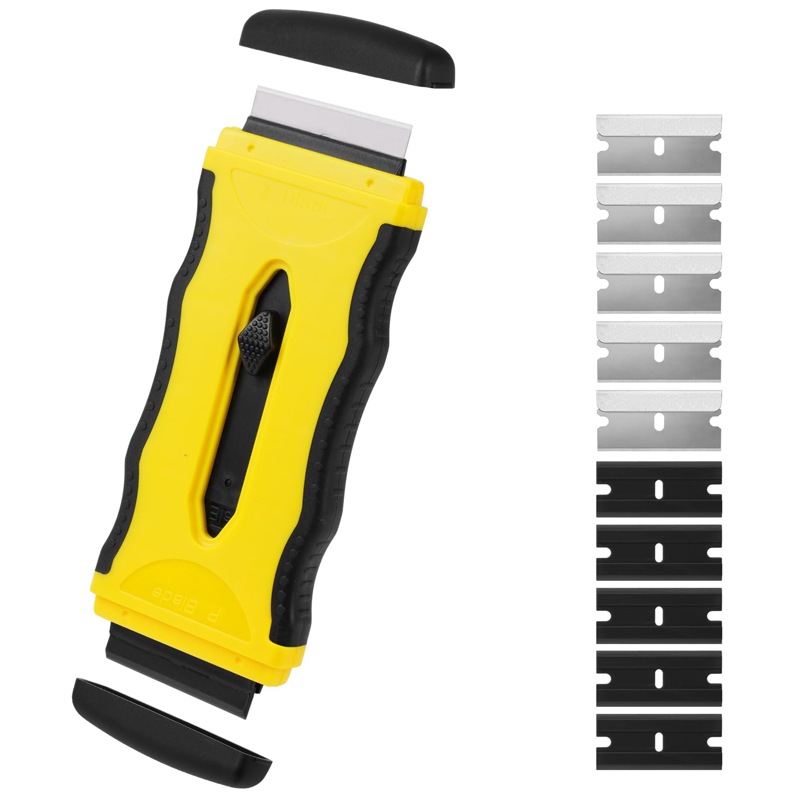 Flintronic 1 Raspador Vitroceramica, Rasqueta Vitroceramica con Cuchilla Retráctil, Rasqueta Multiusos Profesional con 10 Cuchillas para Ventanas, Espejos, Azulejos Limpieza (Amarillo)