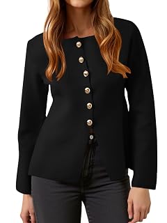 Cicy Bell Womens Button Up Cardigan Sweaters Lightweight Long Sleeve Knit Tops Business Casual Round Neck Fitted Jacket