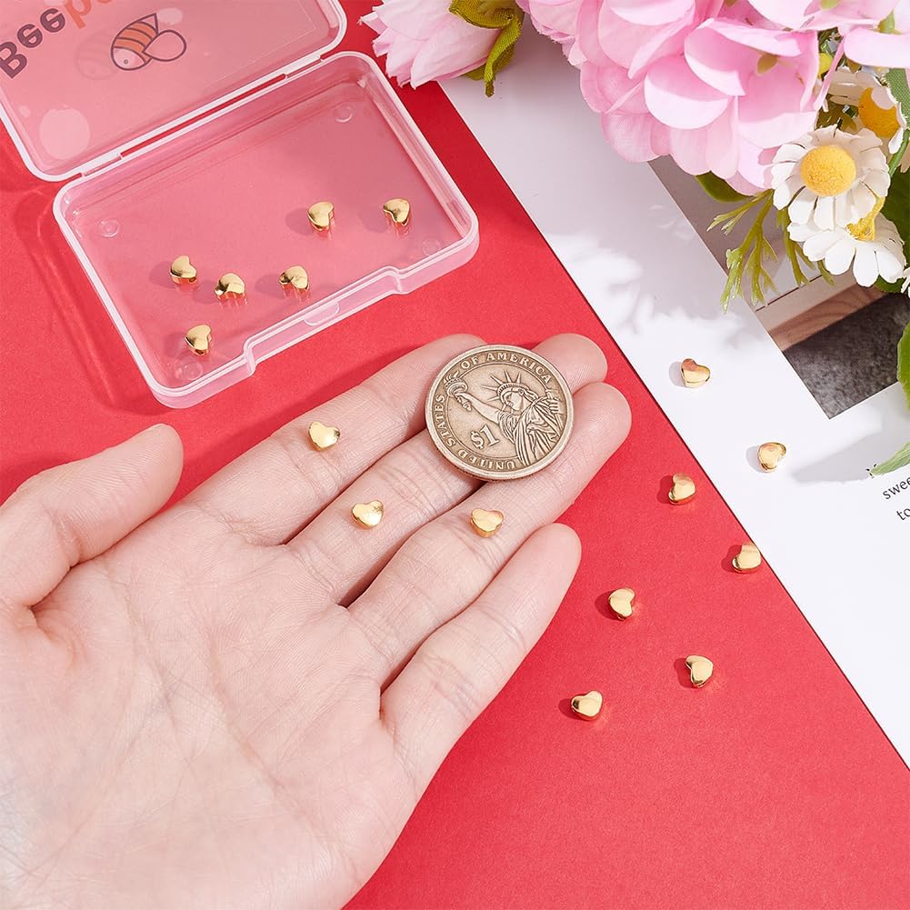 Beebeecraft 1 Box 30Pcs Real 24K Gold Plated Heart Shaped Spacer Beads Valentines Love Charms Hearts Metal Loose Beads for Jewelry Making Bracelet Necklace Earring Accessories Mothers image 3