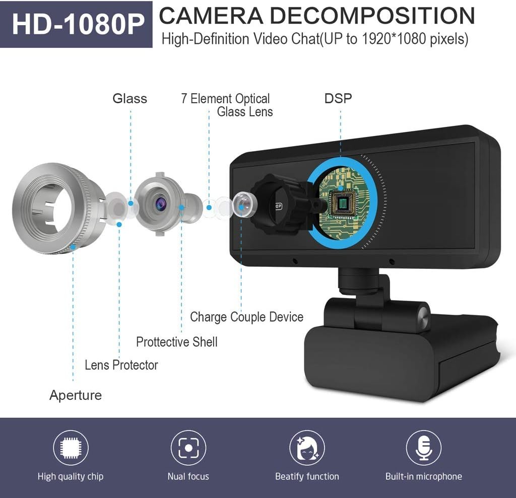 ARCH 1080P Computer with Microphone Computer Desktop Camera Webcam HD USB for Video Conferencing, Streaming,Video Call