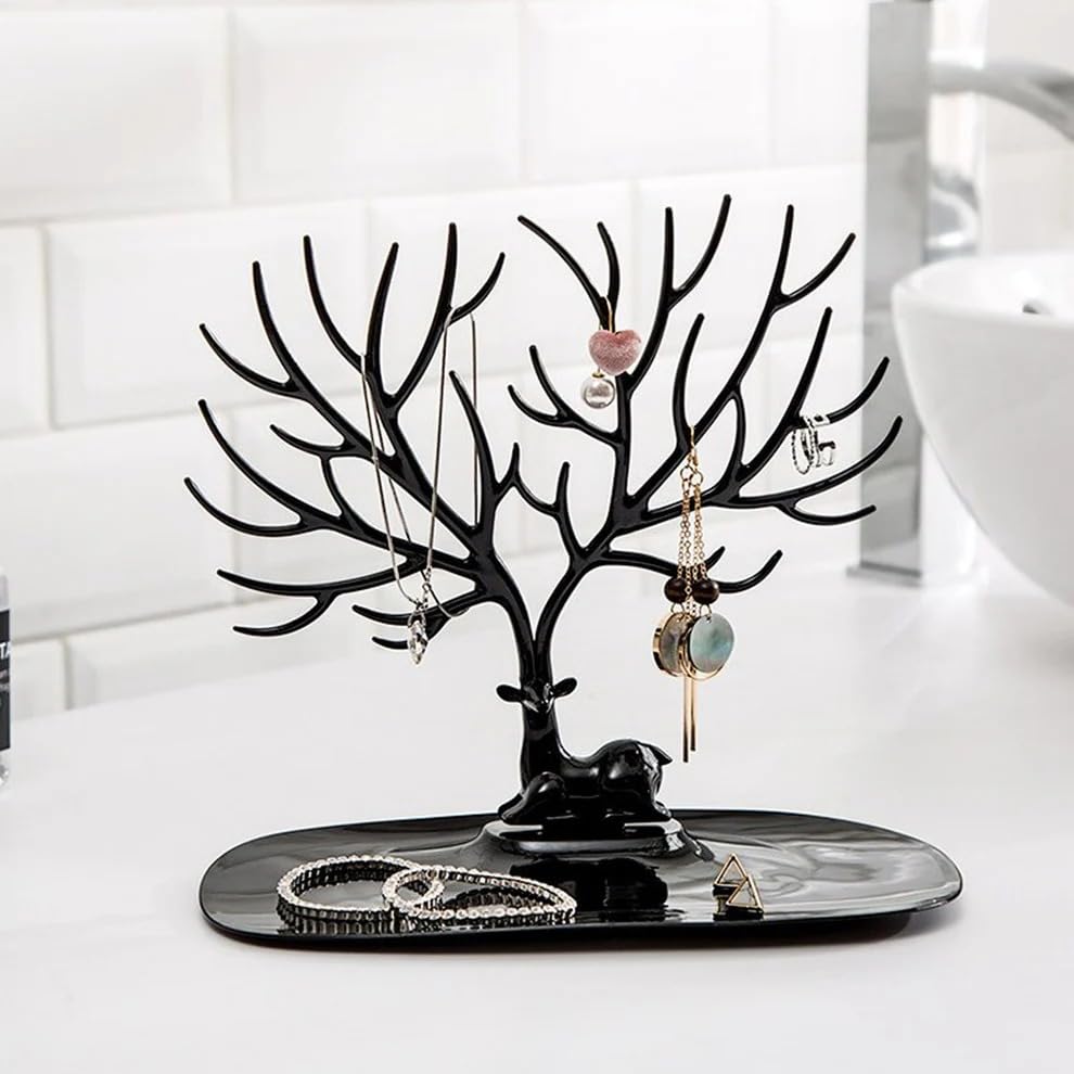 Image of trendymart Deer Jewelry Holder Deer Tree Jewelry Tower Stand for Earrings Necklace Jewelry Organizer Display (Random Color)
