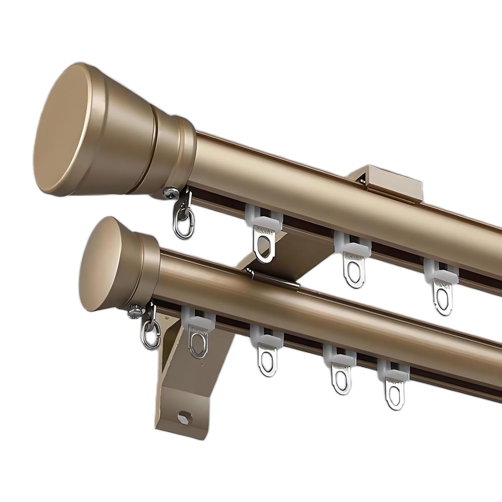 WQPMNYG Heavy Duty Double Curtain Rod Set with Finials Aluminum Alloy Wall Mount Ceiling Track for Room Divider Silent Sliding System 0.80m Gold Finish for Bedroom & Office