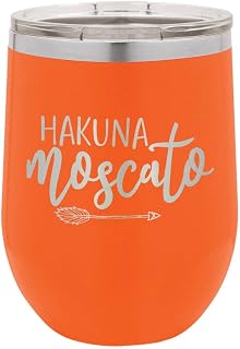 HAKUNA MOSCATO Orange 12 oz Stemless Wine Glass With Lid | Custom Engraved With Funny Quotes and Sayings | Stainless Steel Wine Tumbler | OnlyGifts.com