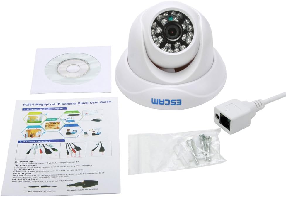 ESCAM Security Dome Camera 1/4" Cmos Hd 720p 3.6mm Wide Angle Lens Night Vision P2p Ip Surveillance Camera