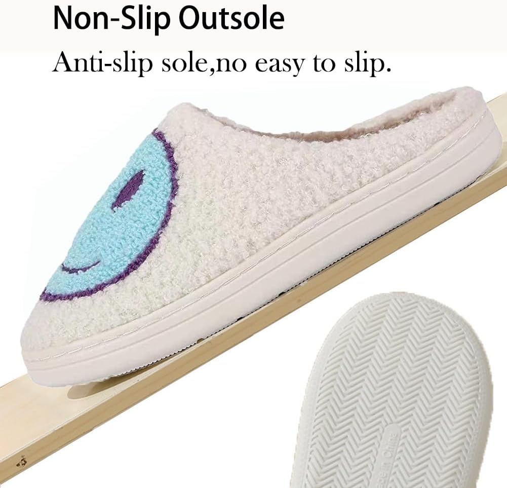 Fuzzy Slippers for Women Men, Cute Retro Fluffy Happy Face House Slippers, Plush Memory Foam Slippers for Women Indoor and Outdoor Cozy Trendy Slip-On Shoes - Image 5