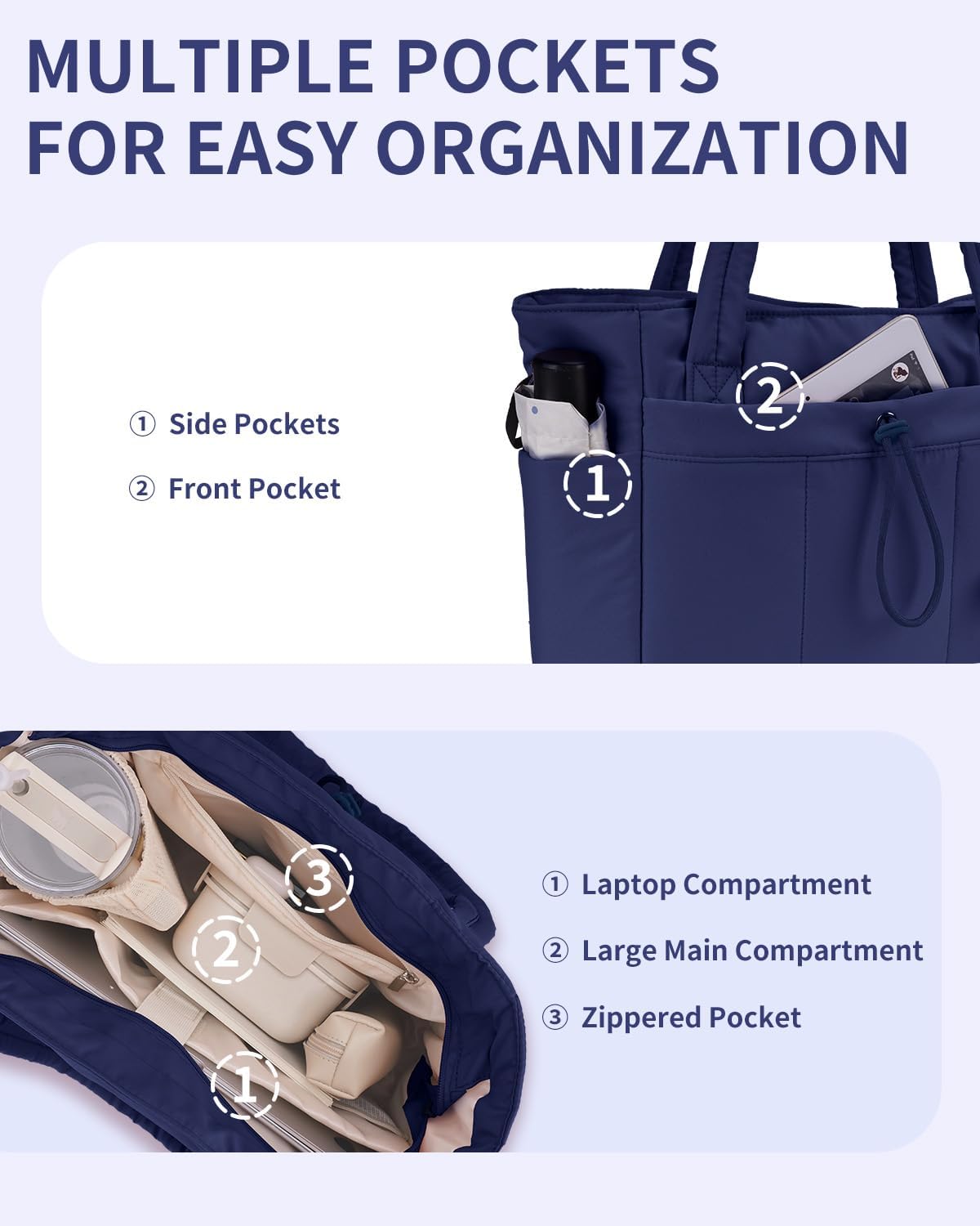 Wandering Nature Puffer Tote Bag with Cup Holder & Laptop Compartment & Trolley Sleeve for Travel, Work, Nurse, Women