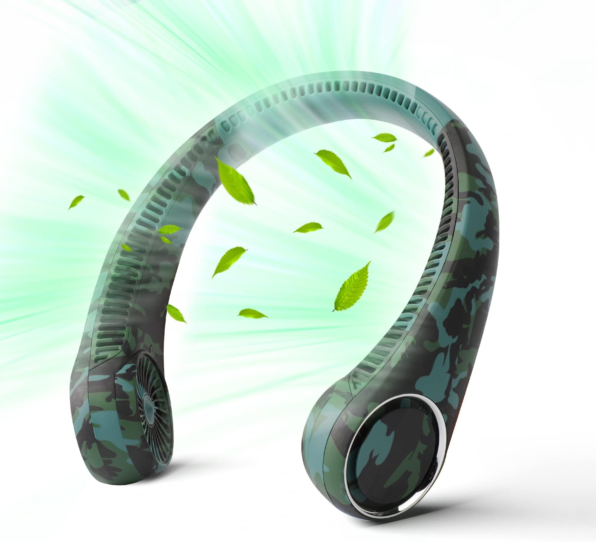 PenKou Personal Bladeless Fan - Green Camouflage, 3-16 Running Hours, 4000mAh Battery, 72 Wind Outlets, 60pcs Twin-Turbine Fan Blades, 3 Speeds, 360 Omnidirectional Cooling