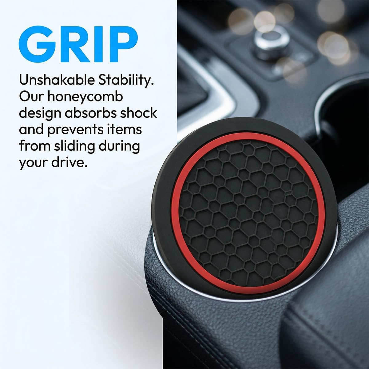 4PCS Car Cup Holder Coaster, Non-Slip Shockproof Insert Drink Cup Protection Mat Cushion, Dustproof Auto Interior Water Bottle Pad Decor, Universal for SUV Van Sedan (Black/Red)