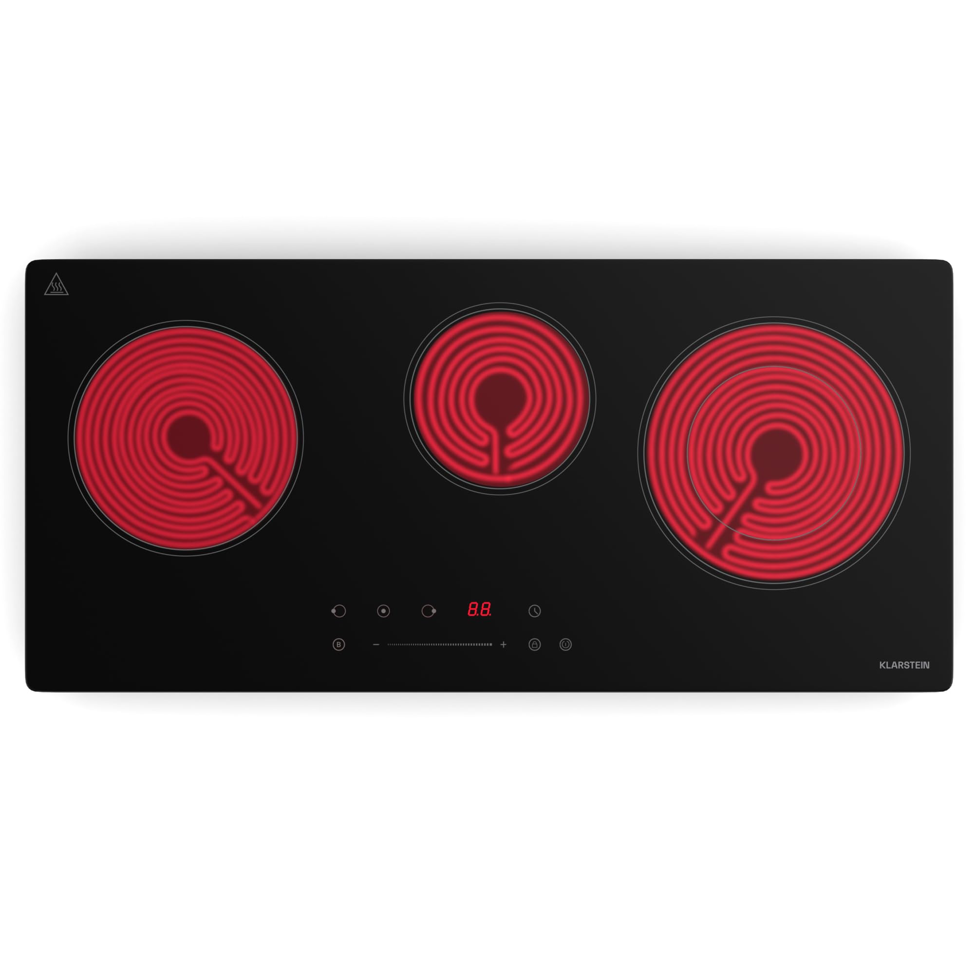 Klarstein Vitrocerámica 3 Fuegos - Placa VTC 75 cm, 3 Zonas de Calentamiento con Control Táctil, Temporizador Digital & Bloqueo para Niños - Superficie Fácil de Limpiar
