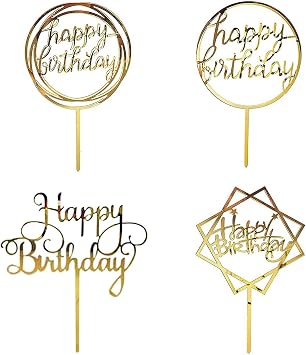 4 Pieces Happy Birthday Cake Topper Acrylic Birthday Cake Topper Glitter Happy Birthday Topper Cake Decorations Accessories for Various Birthday Parties Cake Decoration 4 Styles