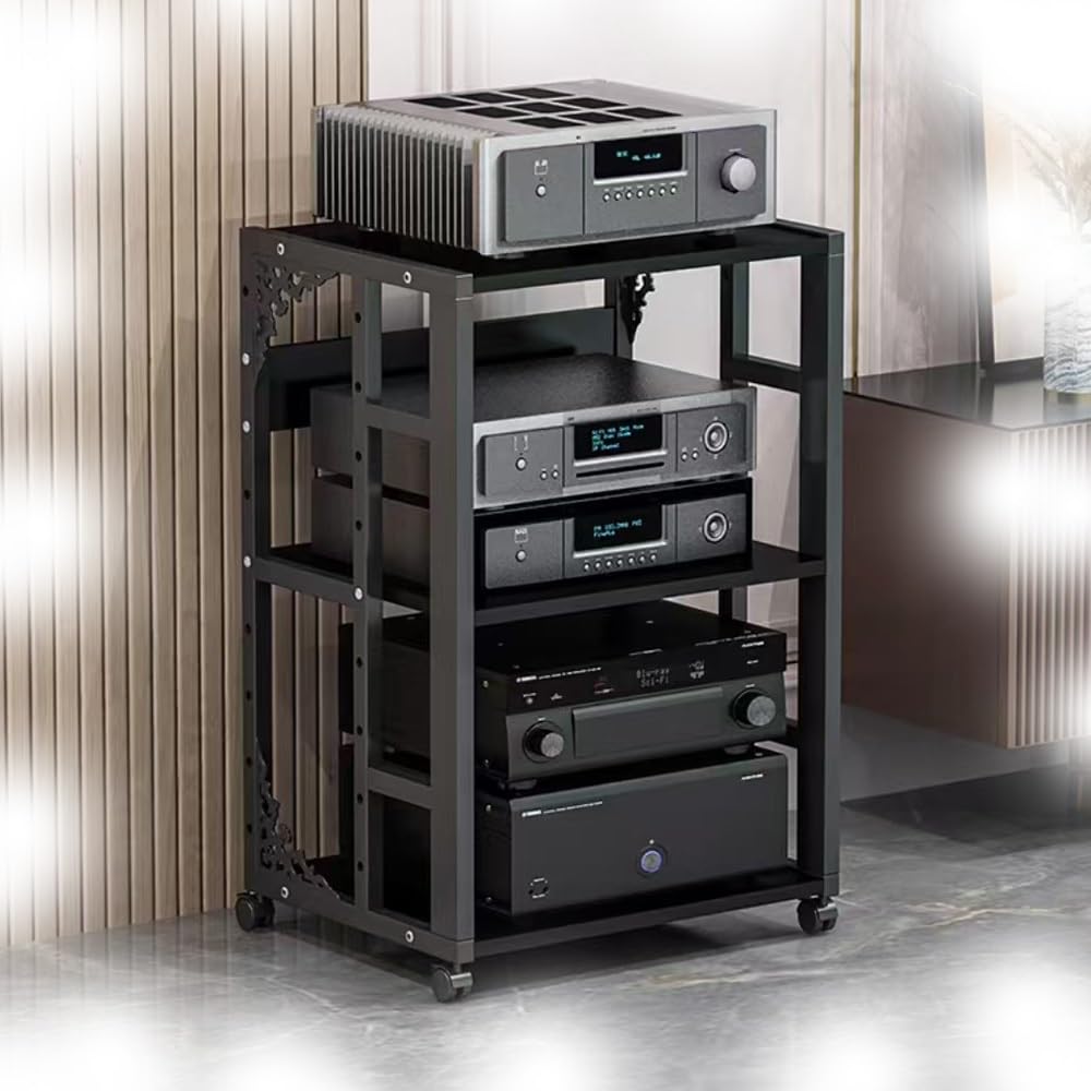 Étagère console noire moderne pour optimiser le rangement des haut-parleurs