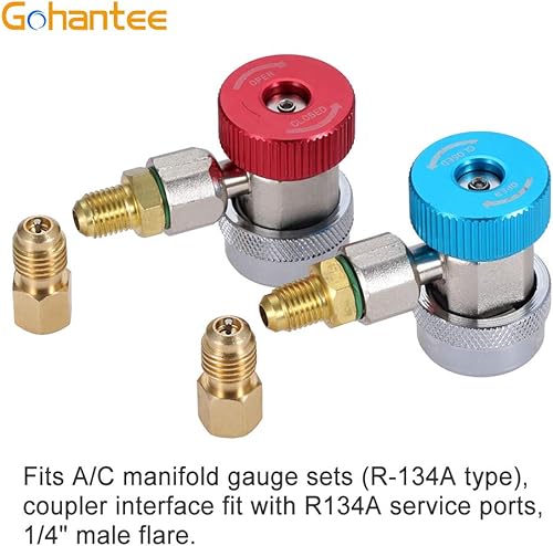 Miniatura 6 de R134A Adaptador, conector de acoplador rápido R134a ajustable alto y bajo, kit de conversión de manguera de manómetro de freón CA, HVAC SAE 14 con