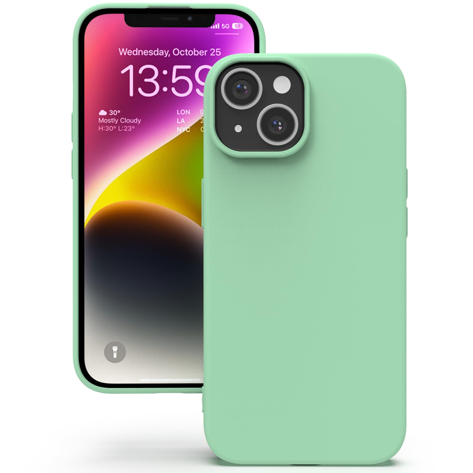 YATWIN Silicone Back Case for iPhone 14, Soft-Touch Phone Back Cover for Apple iPhone 14 - Light Cyan
