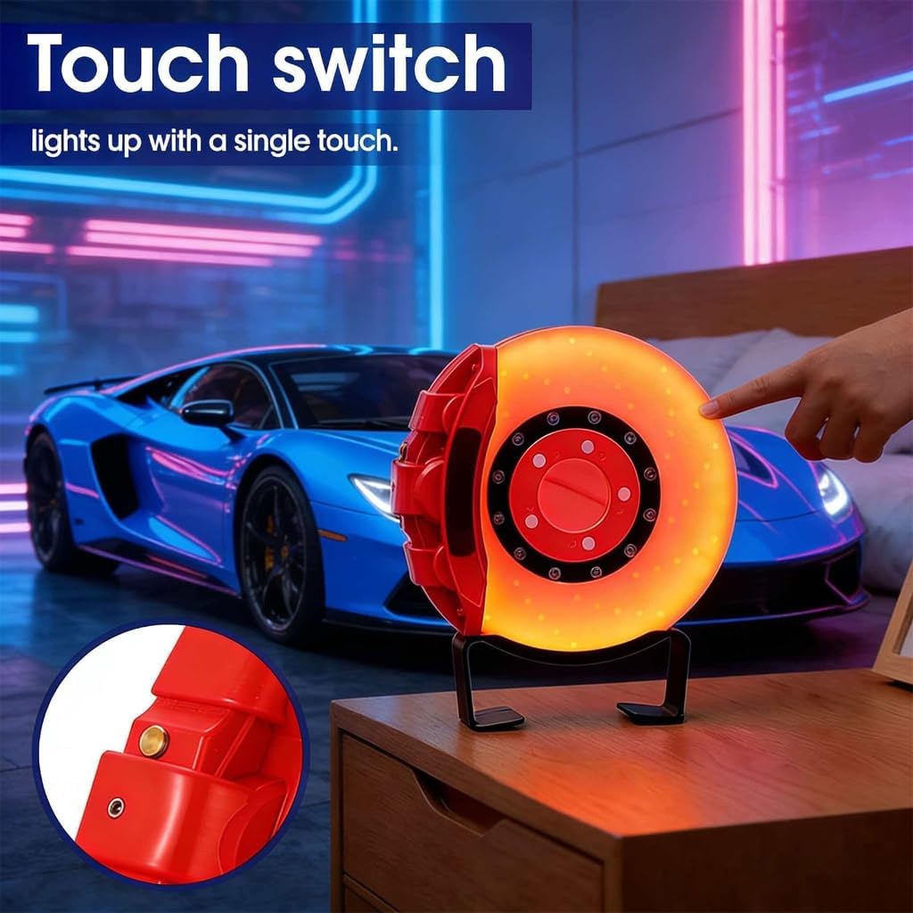 Brake Disc LED Night Light, Customizable DIY Atmosphere Lamp with Rechargeable Battery, Wall Mount & Desktop Mood Lighting for Car Enthusiasts, Unique Home Decor Gift (Blue)