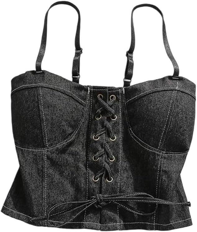 レディース クロスバンド デニム ストラップ クロップトップ パッド入り サマータンクトップ カジュアル ベーシック レイヤードベス