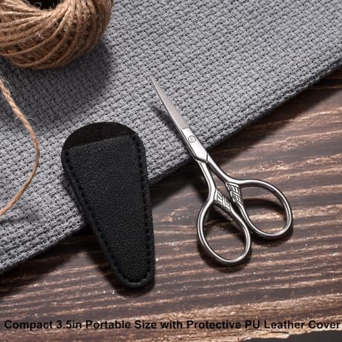 Image of Small Precision Scissors, 3.5in Beauty Grooming Kit | Stainless Steel, Multi-Purpose Travel Tools for Facial Hair, Eyebrow, Eyelash, Beard, Moustache Trimming, with PU Sheath
