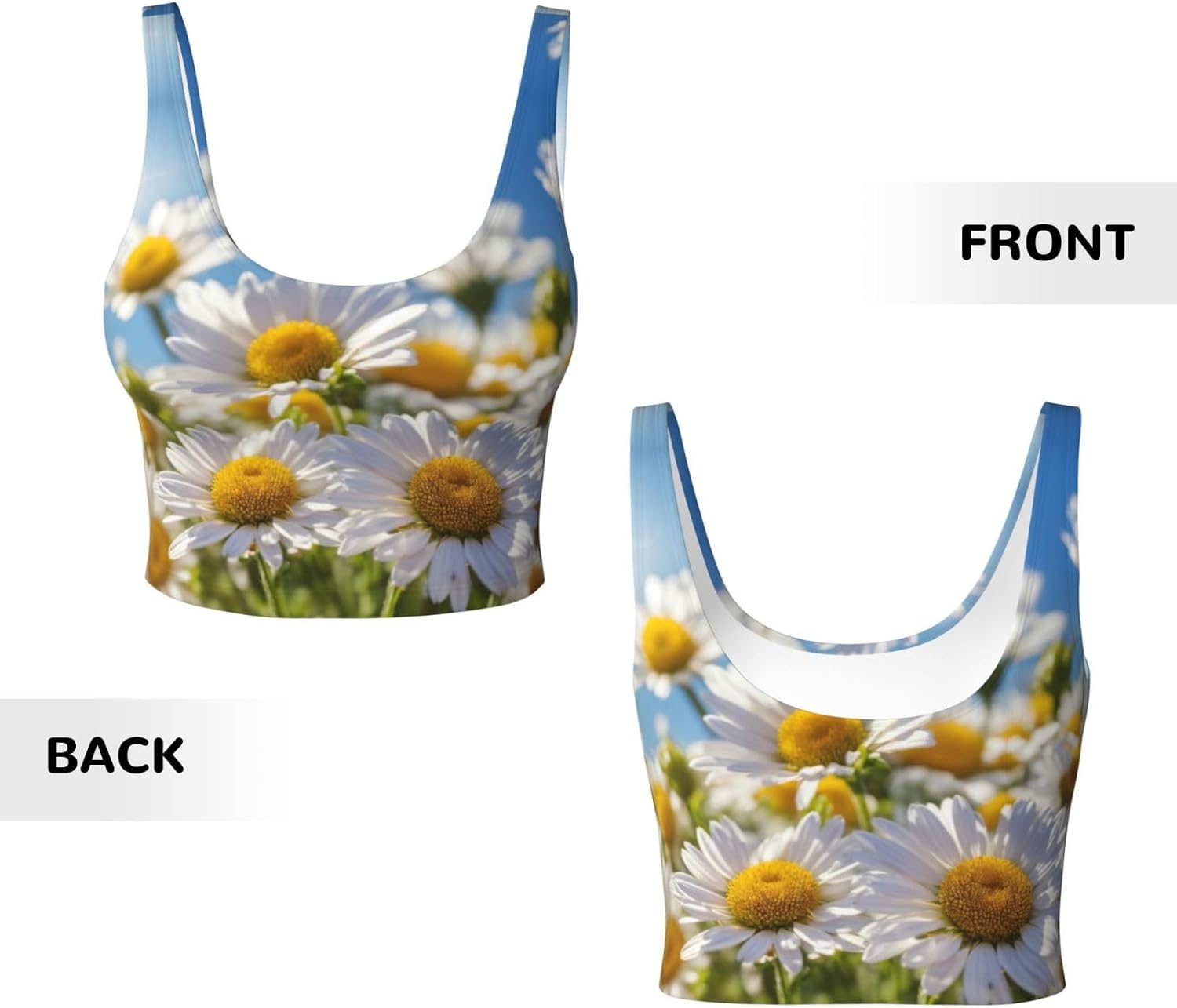 Wild White Daisy Flower Print High Impact Sports Bras,Longline Sports Bra,Perfect for Yoga,Running and Gym Workouts