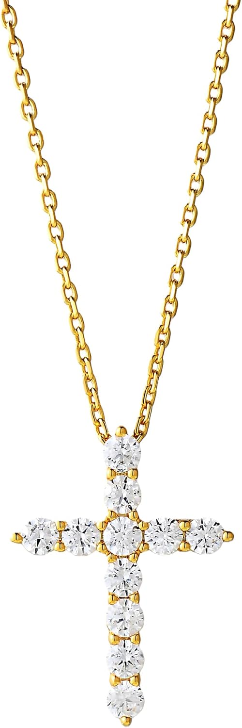 14K Gold Cross Necklace for Women, Dainty Cross Pendant with moissanite,Luxurious Christian Religious Fine Jewelry, Lightweight Dainty 14K Gold Chain Necklace for Women，Versatile for All Occasions