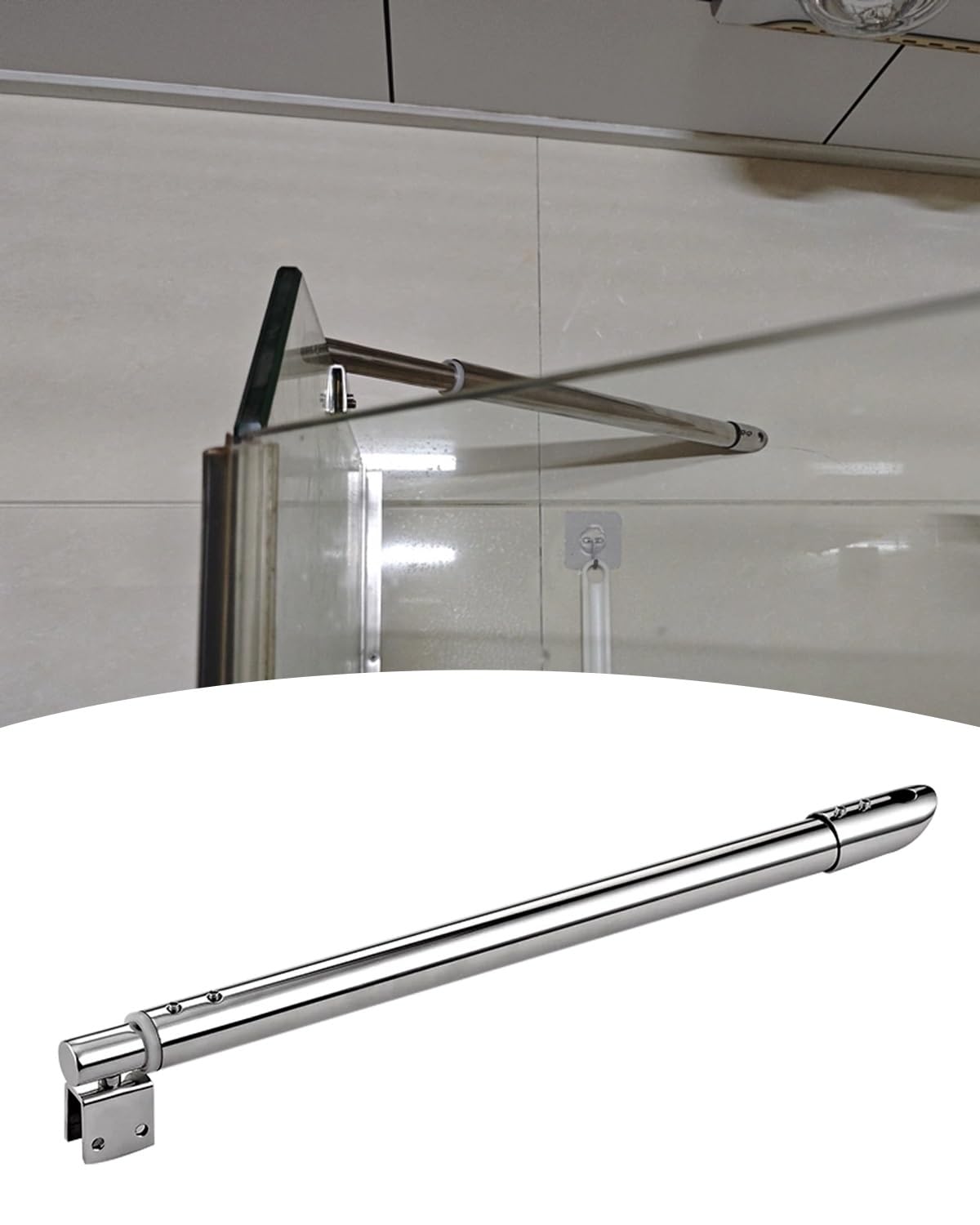 Elitix Style-B Frameless Shower Glass Support Bar Fits 8-12Mm Glass, Steel Glasses Stabilizer With 360° Swivel Clamp, Adjustable Shower Screen Brackets(,30-50Cm(11.8-19.7In))