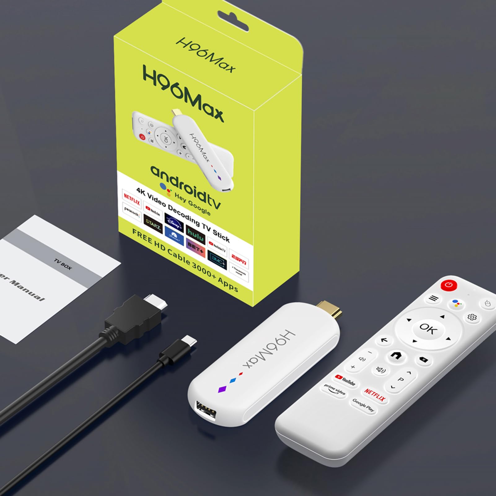 Cuifati TV Box, Odtwarzacz Multimediów Strumieniowych 4K Ultra HD z Pilotem Głosowym, dla Systemu 14.0, Obsługa Wielu Języków, Kompaktowa i Lekka Konstrukcja