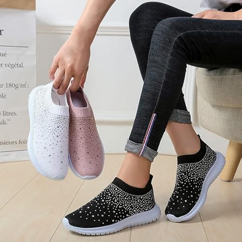 Angrymonkey Women's Rhinestones Mesh Sport Slip-On Shoes,Non Slip Good Arch Breathable Lightweight Casual Sock Sneaker Nurse Shoes (10.5,White,10.5) #TOP6