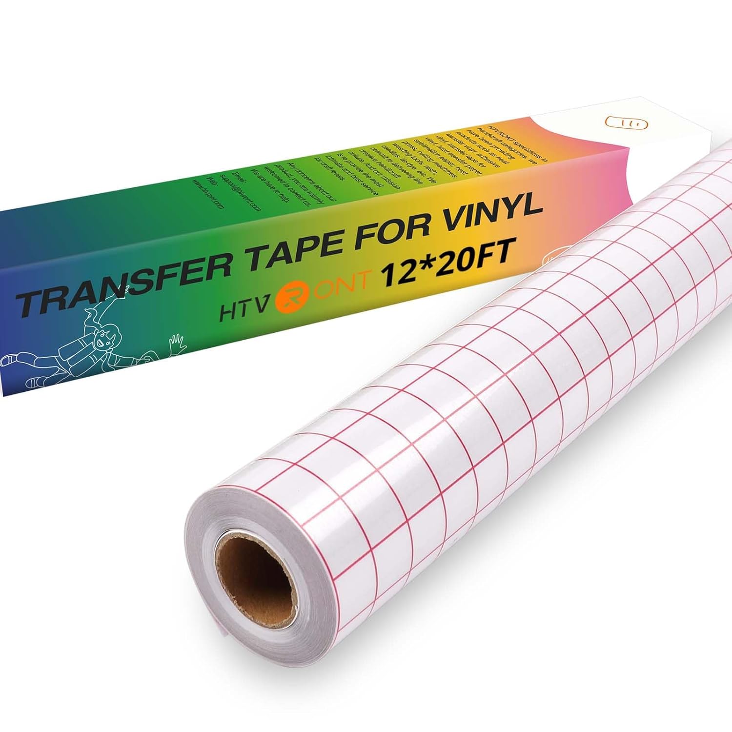 HTVRONT Transfer Tape for Vinyl- 12" x 150 FT Medium Tack Vinyl Transfer Tape, Red Alignment Grid Clear Transfer Paper for Self Adhesive Vinyl for Decals Signs Windows Stickers