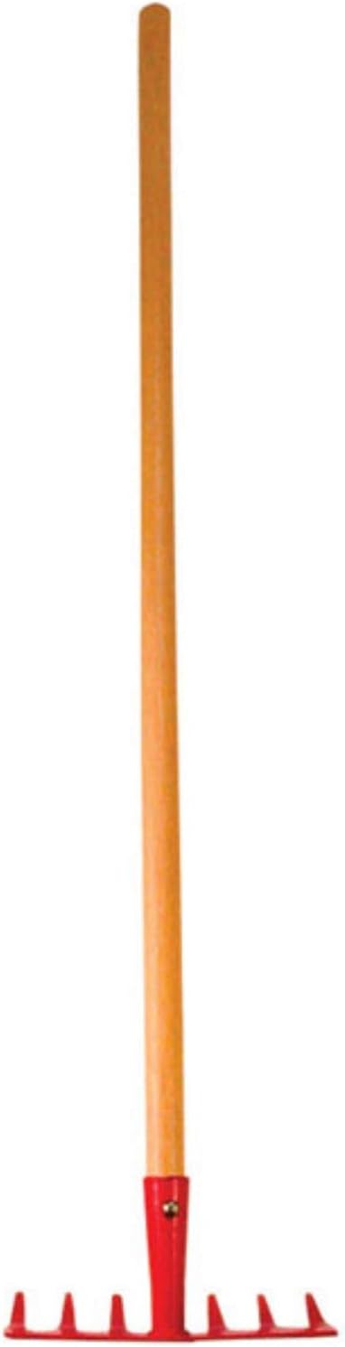 Rugg Kids' Long Handle Bow Rake Garden Tool with Wooden Handle, Gardening Tool for Children, Red