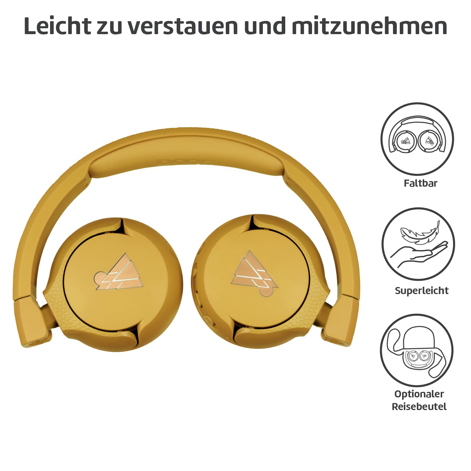 POGS Cuffie wireless Bluetooth per bambini | The Gecko 2 | Cuffie pieghevoli robusti per bambini a partire dai 3 anni | Limite volume 85 dB | Microfono | On-Ear | Funzione di condivisione musicale