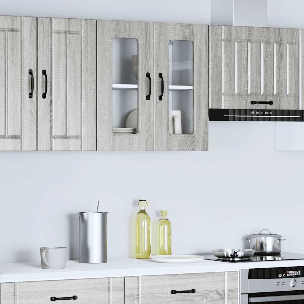 Kalmar Küchen-Hängeschrank Grau Sonoma Holzwerkstoff, 60x31x60cm, mit Glastür, Wandschrank für Küche, Speisekammer, Lagerung