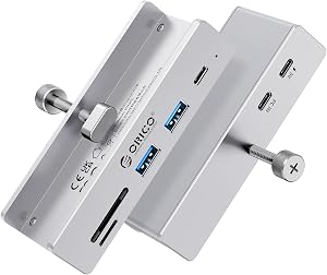 ORICO USB Hub 3.2, Clamp USB-Hub with Extra Power Supply Port, 10Gbps Aluminum 5-Port USB Extender with 2 USB-A 3.2 Ports, USB-C 3.2, SD/TF Card Reader 3.0, USB-3.2 Splitter for Monitor, Desk