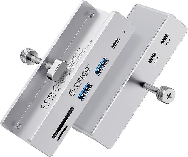 ORICO USB Hub 3.2, Serrure USB avec port d'alimentation supplémentaire, 10Gbps Aluminium 5-Port USB Extension avec 2 USB-A 3.2 Ports, USB-C 3.2, SD/TF Lecteur de cartes 3.0, USB-3.2 Splitter pour moniteur, bureau