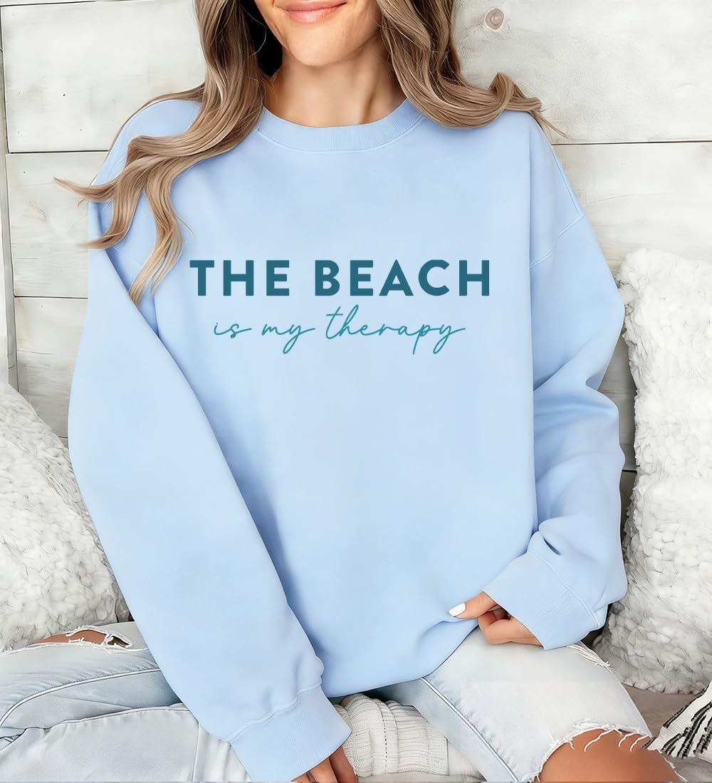 Beach Sweatshirt for Women The Beach Is My Therapy Sweatshirt Graphics Long Sleeve Shirts Hoodie