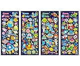 4 Sheets Cute Lovely Puffy DIY Decorative Adhesive Sticker Tape/Kids Craft Scrapbooking Sticker Set for Diary, Album (Space)