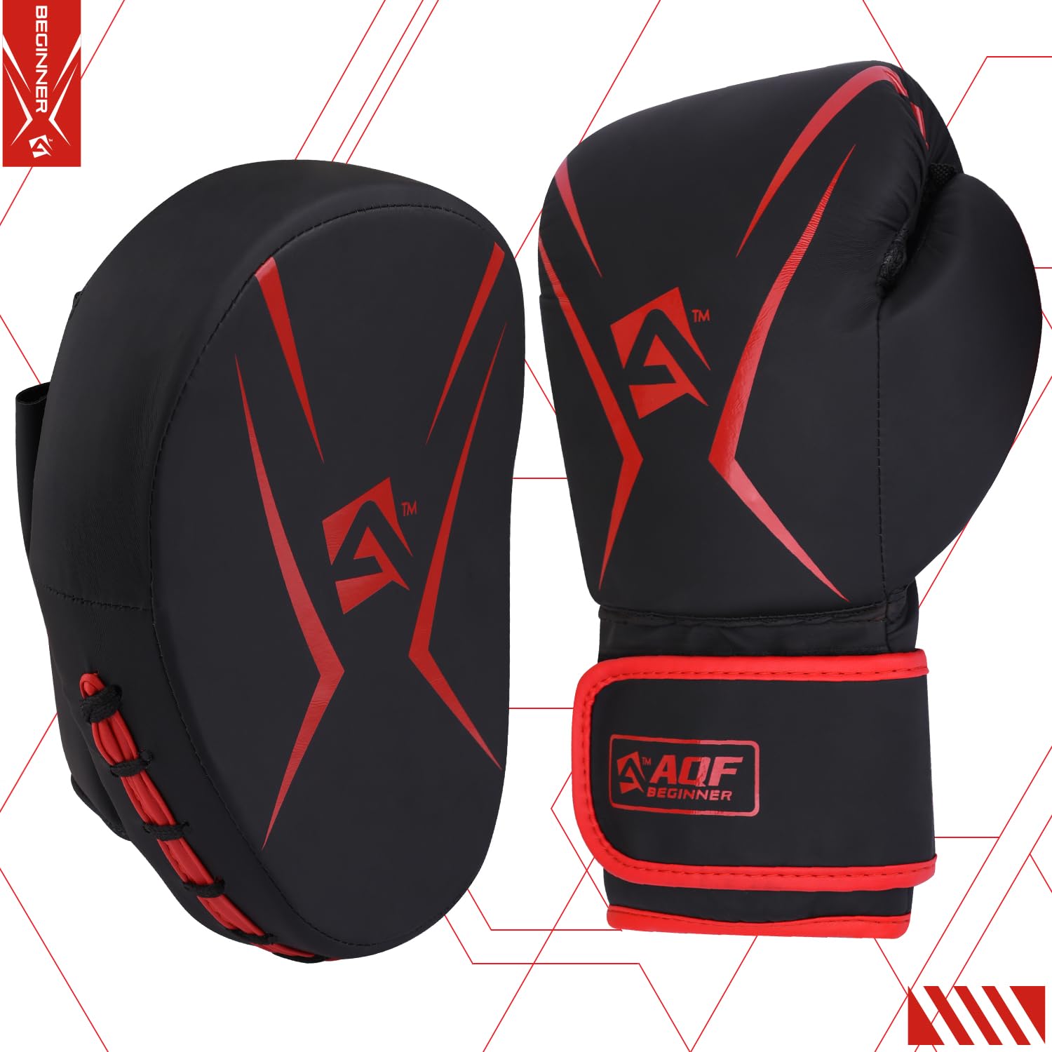 AQF Boxhandschuhe Und Pratzen Set- Box Set Erwachsene- Trainingshandschuhe Mit Gebogenen Pratzen Boxen, Boxing Gloves Pad Für Boxsack Training, Boxing, Kickboxen, Kampfsport