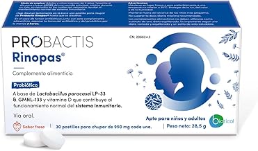 Probiotic Probactis Rinopas® - Supports Immune Response in Allergy Times - 30 Suck Tablets - Probiotic Supplement with Vitamin D, Lactose Free and Egg-Free - Strawberry Flavor