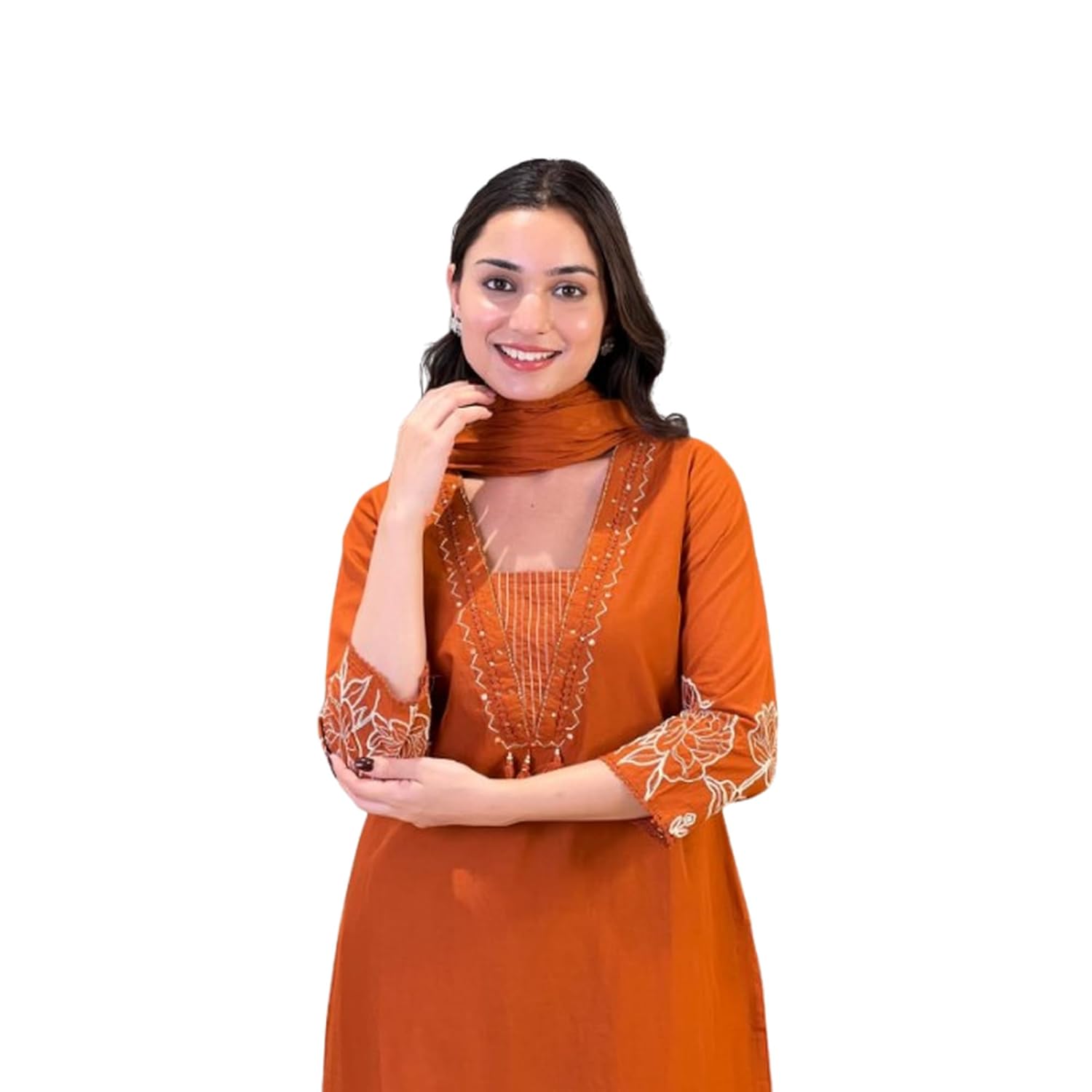Womens Printed and Embroidered Pure Cotton Hand and Thread Work Kurta Set with Dupatta Indian Wear Ethnic Wear