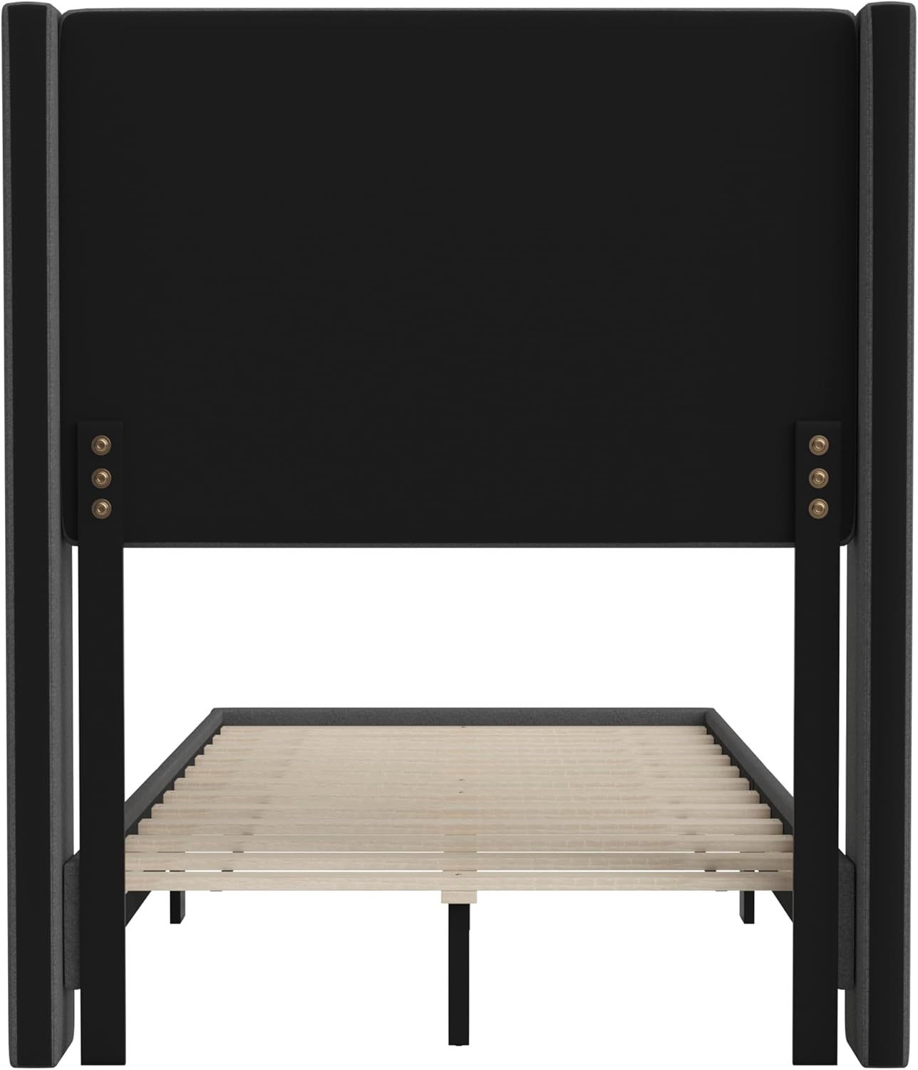 Taylor & Logan Hilton Charcoal Faux Linen Upholstered Platform Bed with Wingback Headboard, Slatted Support System - Twin