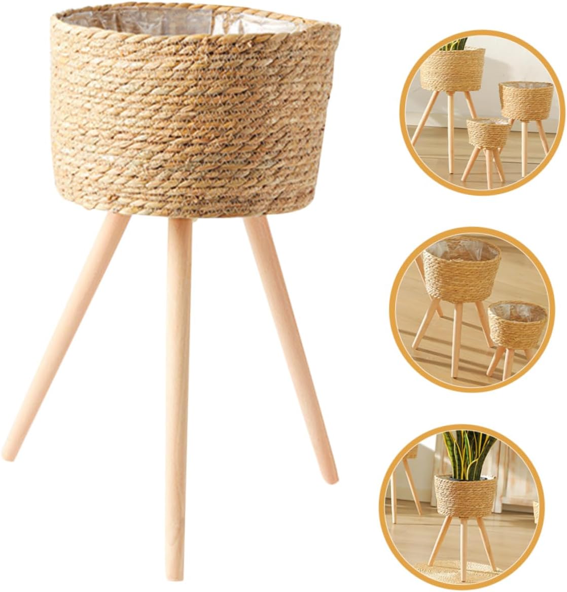Wood Woven Plant Pot Stand with Legs Durable Minimalist Flower Basket for Indoor and Outdoor Use for Home Decor and Garden Display