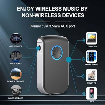 Bluetooth AUX Adapter for Car,3.5mm Wireless Receiver AUX Bluetooth Car Adapter,Hands-Free Call for Cars, Speakers, Stereo Systems and Headphones